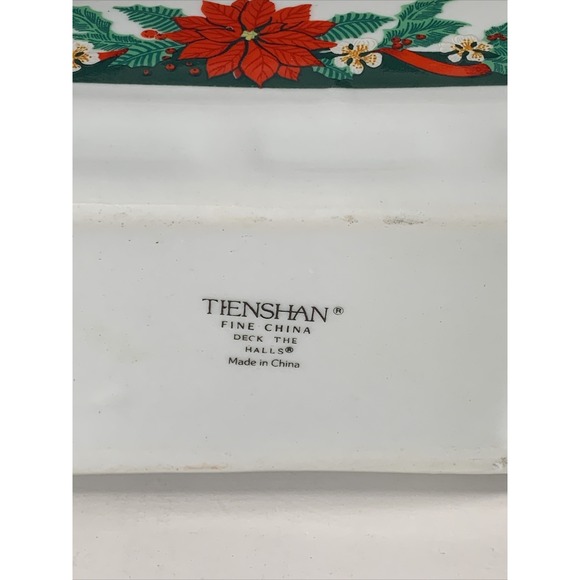 Tienshan Deck Halls Sleigh Gravy Boat Christmas Candy Dish Poinsettia 10"Lx3.75" - Picture 11 of 12